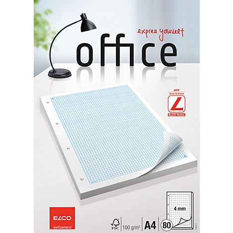 A4 graph paper notebook with rounded corners. "office" is written above. The brand logo is at the bottom left.
