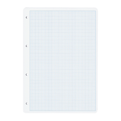 White squared notebook paper with holes for a binder.