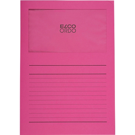 A pink file folder with the logo "ELCO ORDO". Below the logo are horizontal lines for handwritten notes.