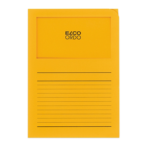 Yellow folder with black lettering "ELCO ORDO" and lined pages.