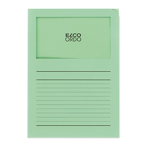 Light green file folder with "ELCO ORDO" and horizontal lines. A window for labeling at the top.