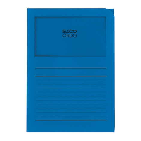 Blue ELCO ORDO file folder. Logo at top, lines below for labels.