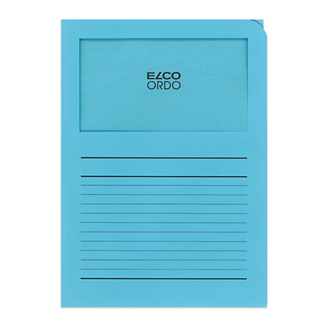 Light blue document folder with black lines and the lettering "ELCO ORDO".