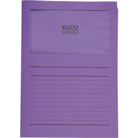 Purple file with a transparent viewing window. 'ELCO ORDO' lettering. Dotted lines for writing.