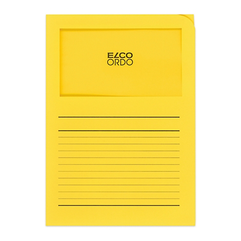 Yellow document folder with "ELCO ORDO" logo and lined pages.