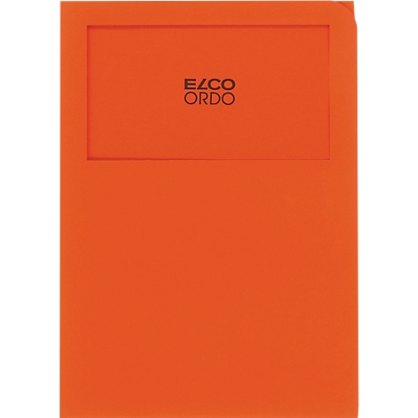 An orange notebook with the brand name "ELCO ORDO" on the upper rectangle.