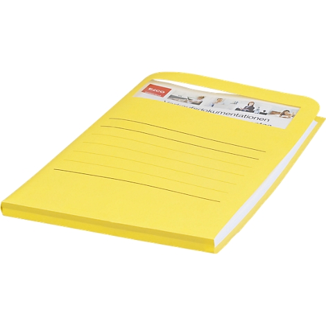 Yellow document folder with handle and window, which reads 'Dokumentationen'.