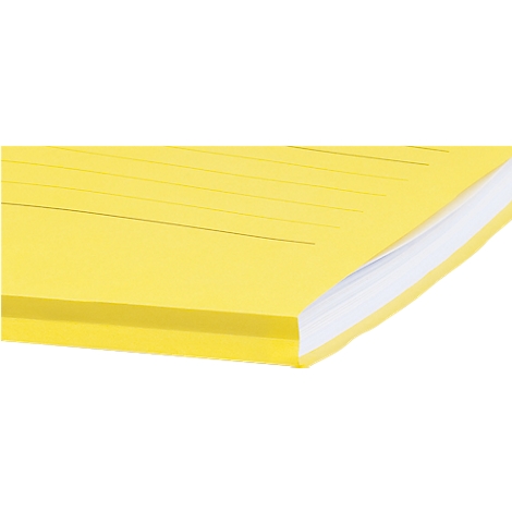 Yellow notebook with lined pages, pages shown open.