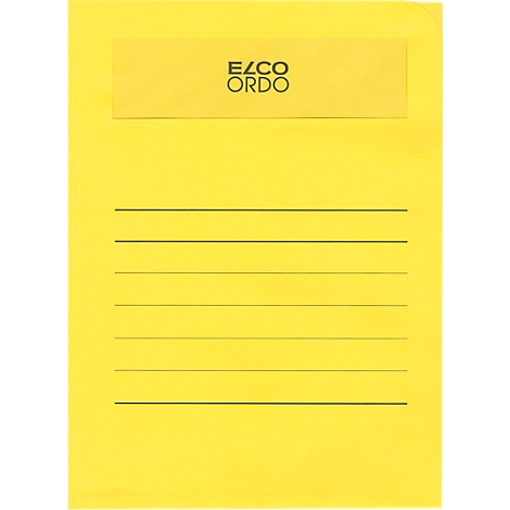 Gelbe Aktenmappe mit horizontalen Linien und dem Schriftzug "ELCO ORDO".