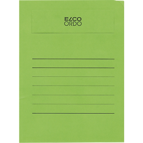 Grüner Karteikasten mit horizontalen Linien und der Aufschrift "ELCO ORDO".