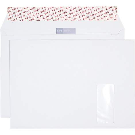 White envelope, partially opened. Inside is red adhesive with the lettering "ELCO". A window is located at the bottom right.