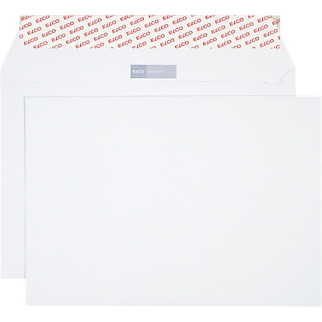 Two white envelopes, one open, against a white background. The inside has a red and white stripe and the inscription ELCO.