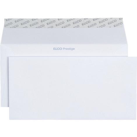 White envelopes with "ELCO Prestige" printed on them. One envelope is lying in front of the open envelope.