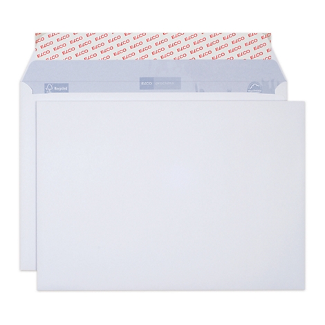 Two white envelopes, one opened. Printed inside with red text, plain white outside.