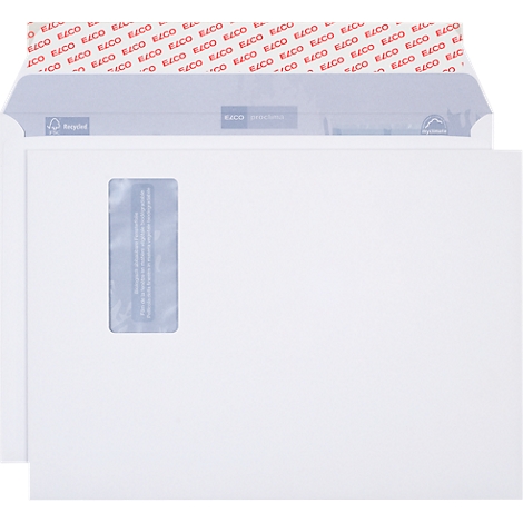 White envelope with a window, next to it a second envelope, partially open, with red lettering. There is text on the window.