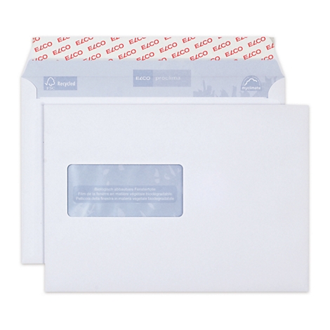 White envelope with window; second envelope in the background.