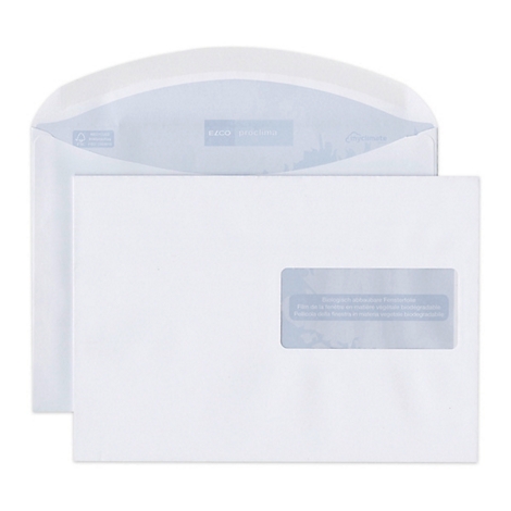 Deux enveloppes blanches, dont une partiellement ouverte, avec une fenêtre et du texte.