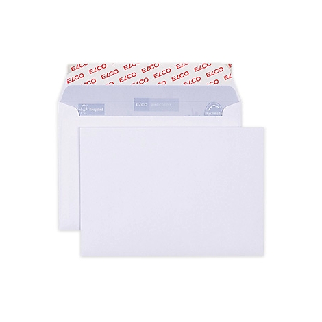 Papeterie blanche, à côté d'une enveloppe blanche ouverte avec une doublure rouge et le logo ELCO.