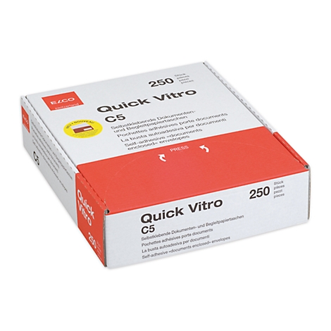 Box of Quick Vitro C5, with 250 pieces, white and red with lettering.