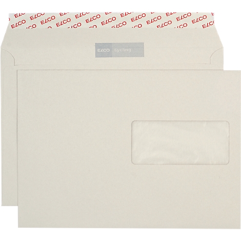 Two cream-colored envelopes, one with a window. "ELCO" printed at the top.