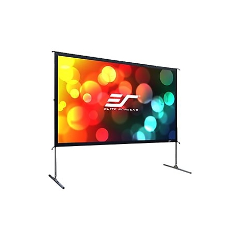 GroÃŸer PrÃ¤sentationsbildschirm mit farbenfrohem Hintergrund und Schriftzug Elite Screens.