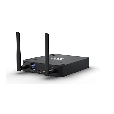 Un appareil noir et rectangulaire avec deux antennes. Les ports USB et micro SD sont visibles.