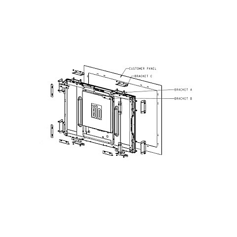 Explosionszeichnung eines Bildschirms mit Beschriftungen: Customer Panel, Bracket A, B und C.