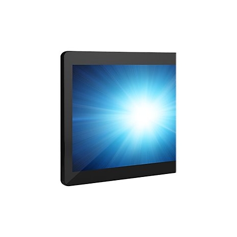 Ein schwarzes Tablet mit blauem Hintergrund und hellem Licht. Die Kanten sind abgerundet.