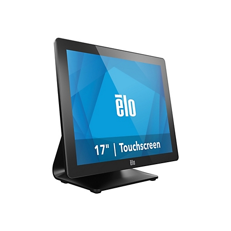 Schwarzer Touchscreen-Monitor, 17 Zoll mit "elo"-Logo, vor weißem Hintergrund. Der Bildschirm zeigt "17" | Touchscreen".