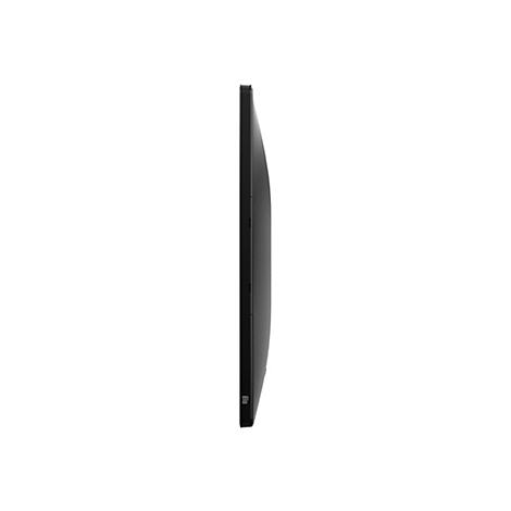 Schwarzes Tablet in Seitenansicht. Ein Bildschirmrand, ELO Logo.