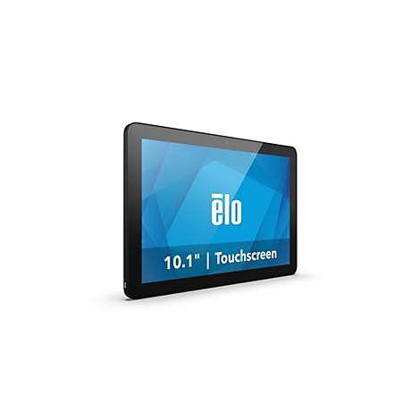 Schwarzer 10,1 Zoll Elo Touchscreen Monitor vor weißem Hintergrund.