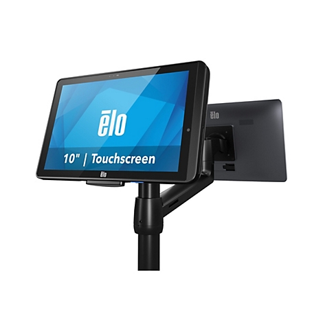 Ein schwarzer Touchscreen-Monitor mit der Aufschrift 'elo' und der Anzeige '10" | Touchscreen'.