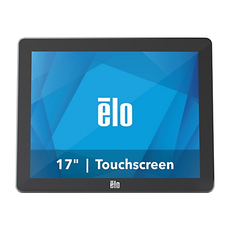 Schwarzer Touchscreen-Monitor, blaue Oberfläche mit weißem Logo und Text '17'' Touchscreen'.