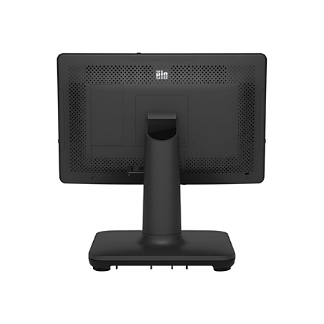 Moniteur tactile noir de dos, avec socle, logo "elo".