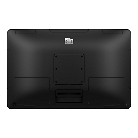 Dos d'un écran tactile Elo noir avec le logo Elo, des ports et des points de montage.