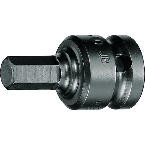 Adaptateur de clé à six pans noir. L'embout a une forme hexagonale qui s'adapte à un motif de vis.