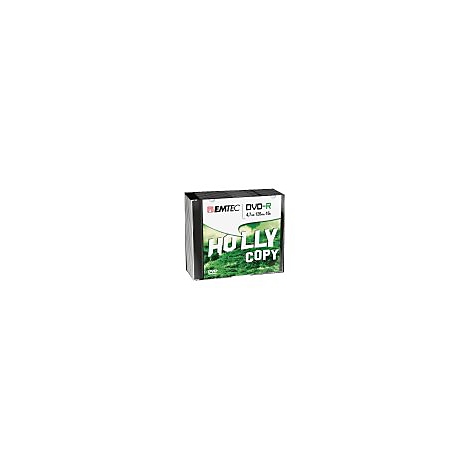 Stapel schwarzer DVD-Rohlinge in Plastikverpackung. Aufdruck: 'HOLLY COPY'.