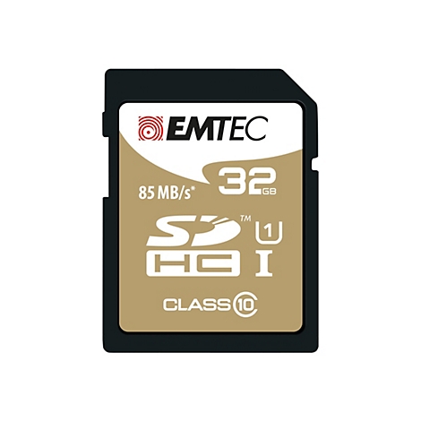 Emtec 32GB SDHC Speicherkarte mit 85 MB/s Geschwindigkeit und Class 10 Zertifizierung.