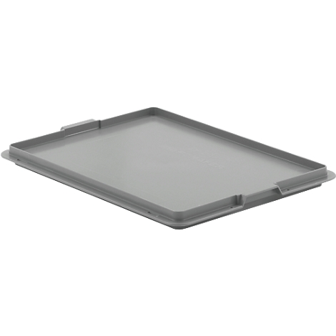 Grey, rectangular lid cover. Small handle recesses are on the long sides.