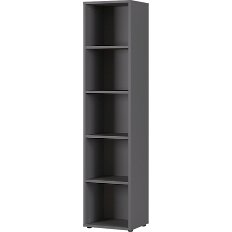 Armoire grise et haute avec cinq compartiments. Design simple.