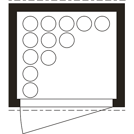 Vue de dessus d'un plan d'étage rectangulaire. 12 cercles se trouvent aux coins du rectangle. Le reste est vide.