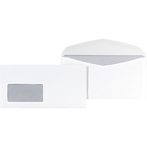 Two white envelopes, one with a window, on a white background.