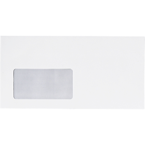 A white envelope with a rectangular window on the left side.