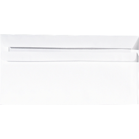 A white envelope, laid flat, with the flap open.