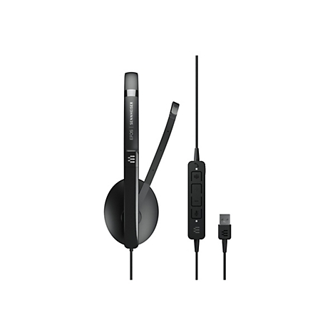 Schwarzes EPOS | Sennheiser-Headset mit Mikrofon und Bedienelementen.