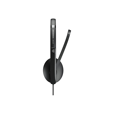 Schwarzes Headset mit Mikrofon, seitlich platziert, Markenlogo EPOS | Sennheiser.