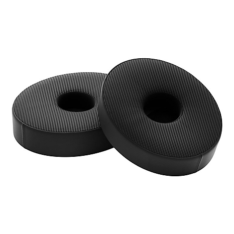 Zwei schwarze, ringfÃ¶rmige Ohrpolster mit texturierter OberflÃ¤che liegen vor weiÃŸem Hintergrund.
