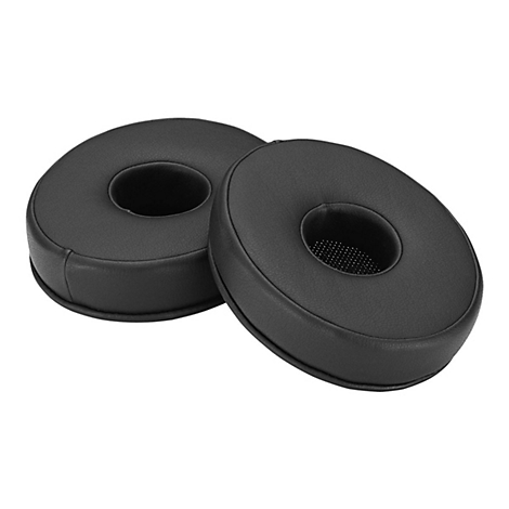 Zwei schwarze KopfhÃ¶rer-Ohrpolster mit Loch in der Mitte, auf weiÃŸem Hintergrund.