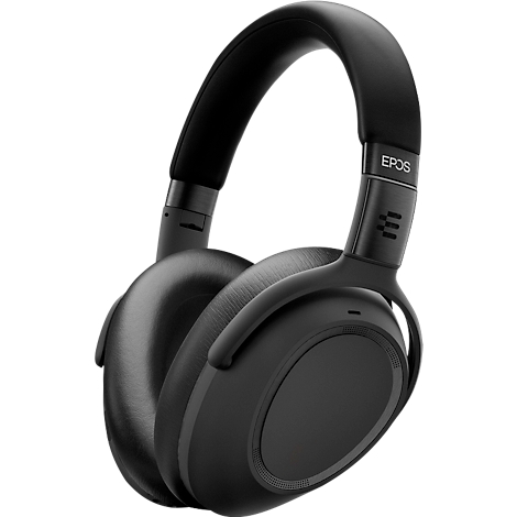 Casque EPOS noir avec des coussinets en mousse douce et un arceau réglable.
