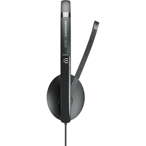 A black EPOS | Sennheiser headset with a microphone arm and connection cable.